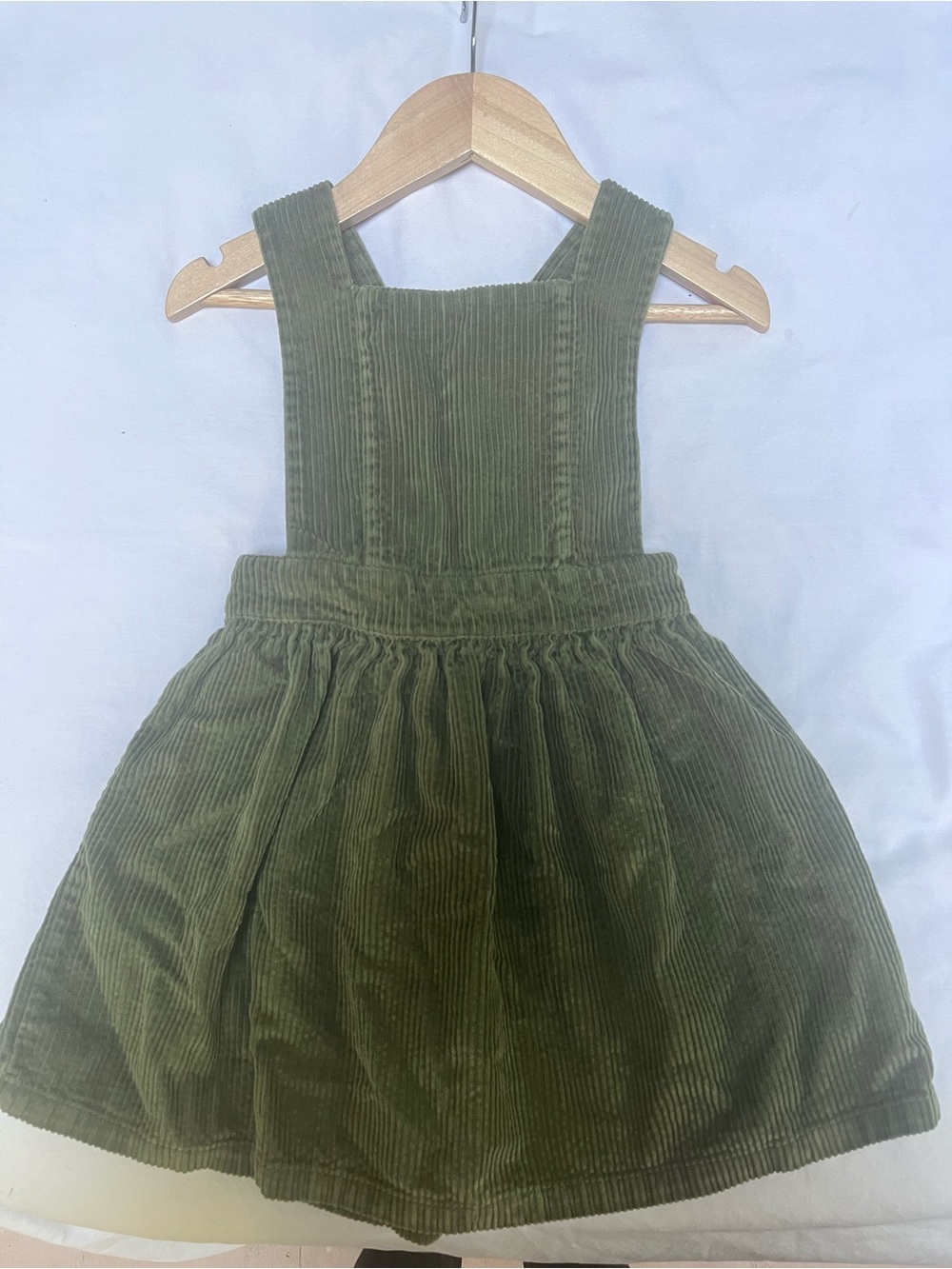 Petite Lucette Olive Green Corduroy Pinafore Dress